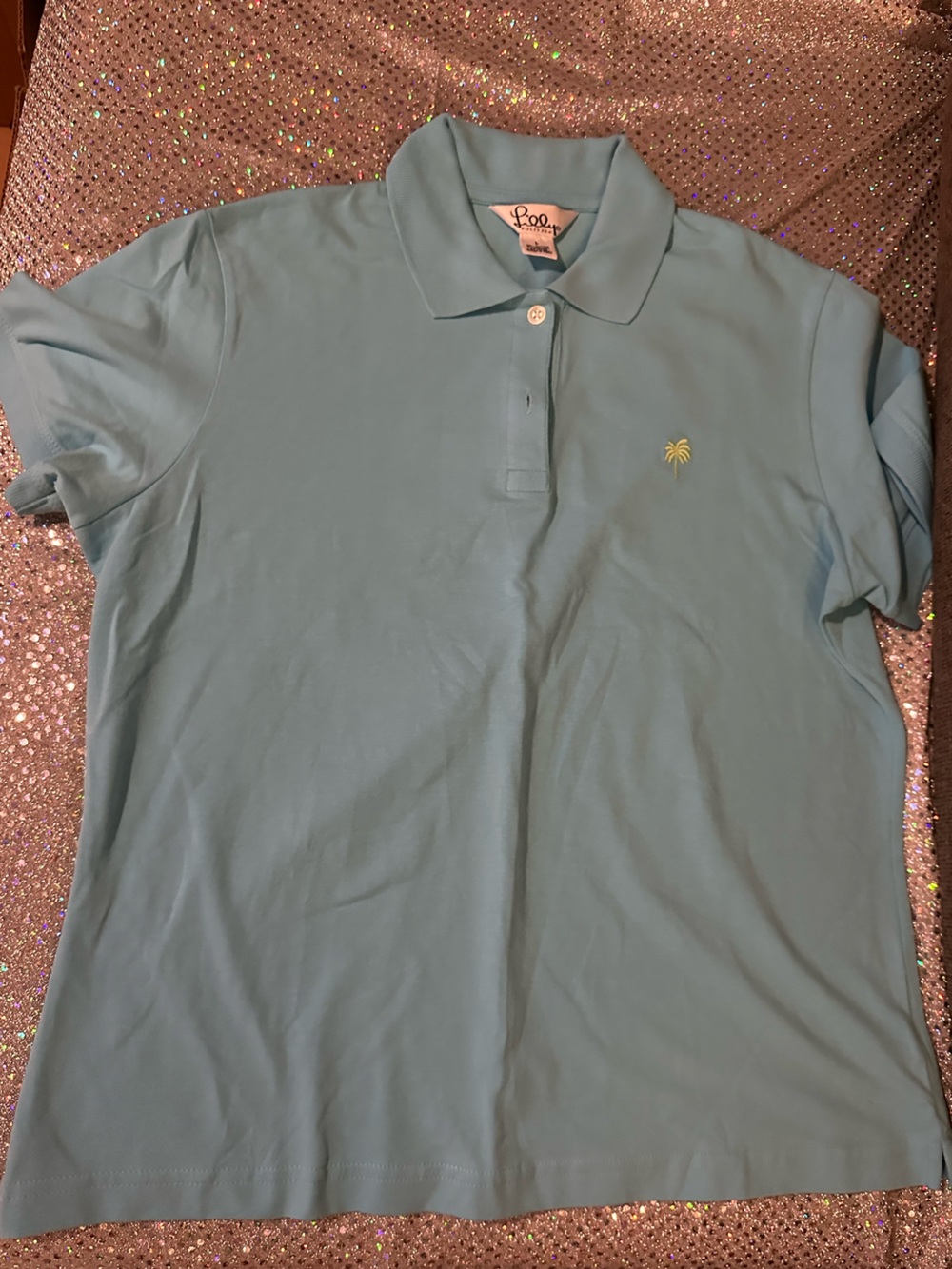 Lilly Pulitzer Soft Teal/baby blue Stretch Polo Shirt LNWOT LG